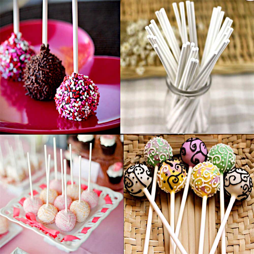 300 Pcs Cake Pop Sticks And Wrappers Kit, Including 100Ct 6-Inch Paper Lollipop Sticks, 100Ct Clear Candy Treat Bags Parcel, 100