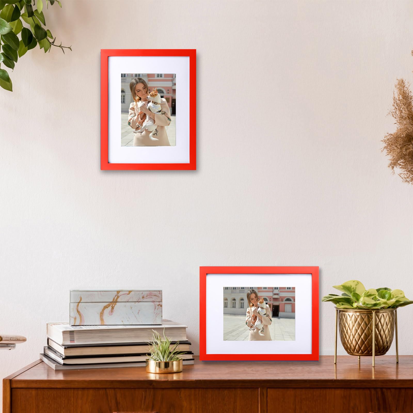 wyooxoo 8.5x11 Picture Frame Set of 2 Made of Solid Wood Photo Frames Display Pictures 6x8 with Mat or 8.5x11 Without Mat Colorf