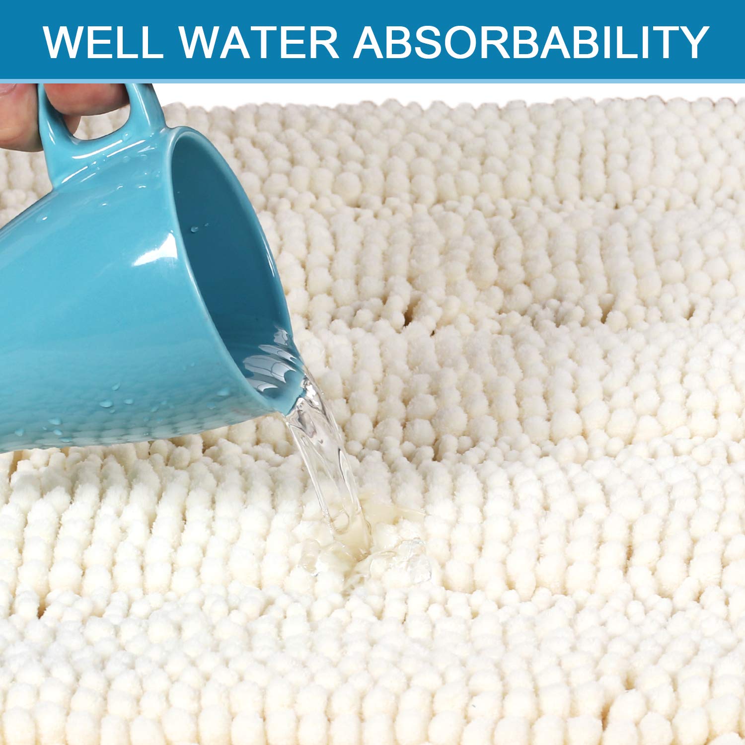 H.VERSAILTEX Cream Bathroom Rug Bath Rugs Set of 2  Thick Soft Striped Shaggy Chenille Bath Mats for Bathroom Non Slip  Dry Fast Extra Large Bathroom Rugs(20'' x 32''/17'' x 24'')