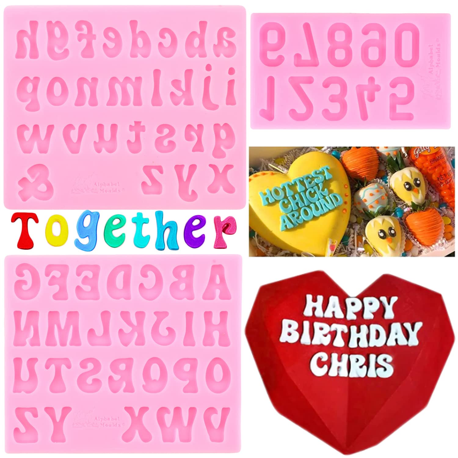 Zixiang Letter Molds Chocolate Covered Strawberries Silicone Uppercase Lowercase Alphabet Number Fondant Mold For Making Candy G