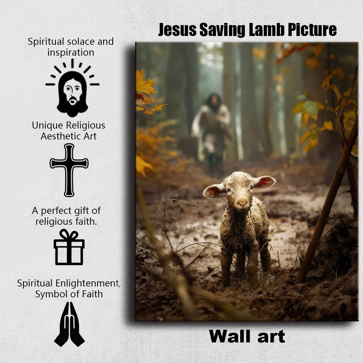 Jesus Wall Art Decor Christian Wall Art,Jesus And Lamb Canvas Wall Art Jesus Running After Lost Lamb Picture Wall Art Canvas Pri