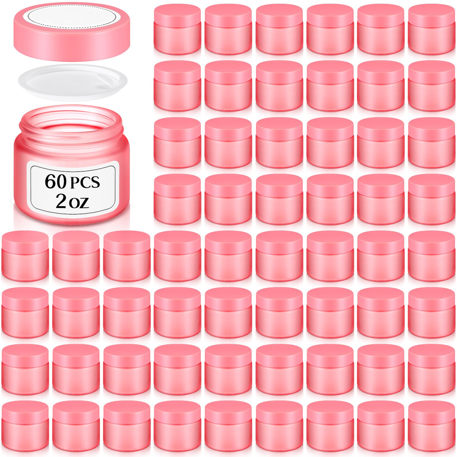 Layhit 60 Pcs 2 oz Glass Jars with Lids Bulk, Small Jars Containers Travel Storage Jar with Inner Liners Labels for Candle Scrub
