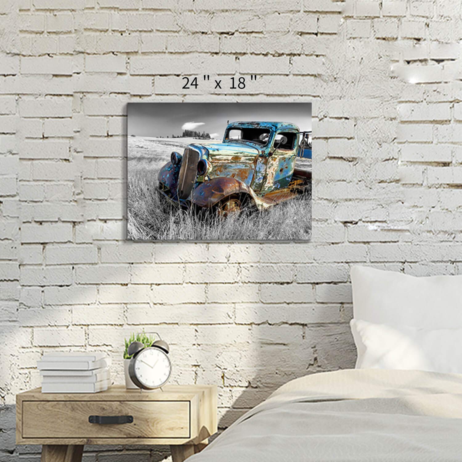 Artistic Path Rusty Car Canvas Wall Art: Old Truck Pictures Paintings Print On Canvas Artwork For Bedrooms (24'' W X 18'' H,Mult