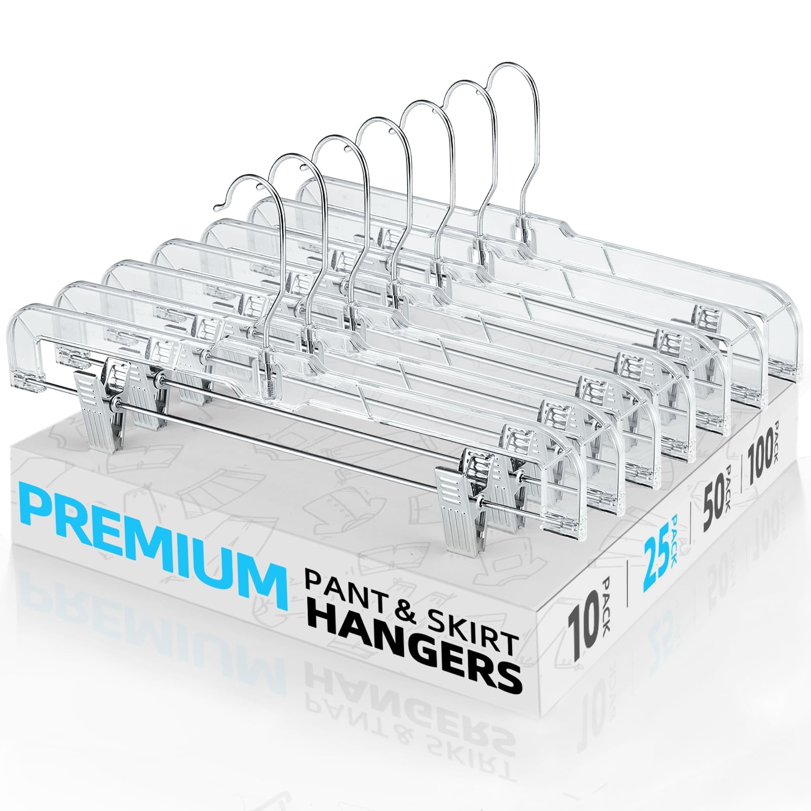 HOUSE DAY 25 Pack Clear Pants Hangers with Clips  Non-Slip with Adjustable Heavy Duty Slim Plastic Hangers 14'' 360-Rotating Swivel Hook  Clip Hangers for Trousers  Skirts
