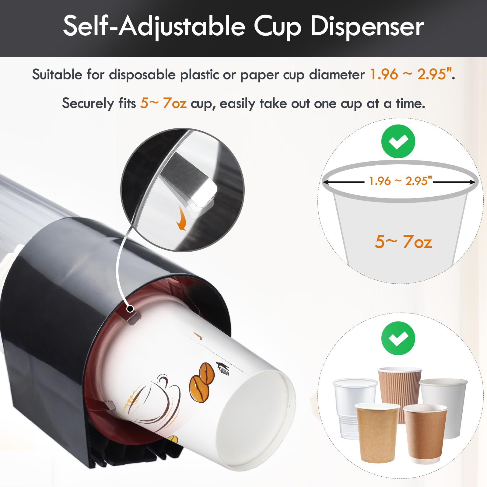 Lbting Cup Dispenser, Water Cooler Pull Type Cup Holder Fits 5Oz - 7Oz Cone Or Flat Bottom Cups, Paste Or Screw Plate Wall Mount