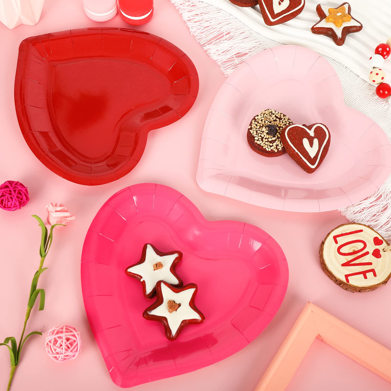 Jarthenaamcs 60Pcs Valentine'S Day Paper Plates Heart Shaped Disposable Plates Red Pink Decorative Tableware For Holiday Anniver