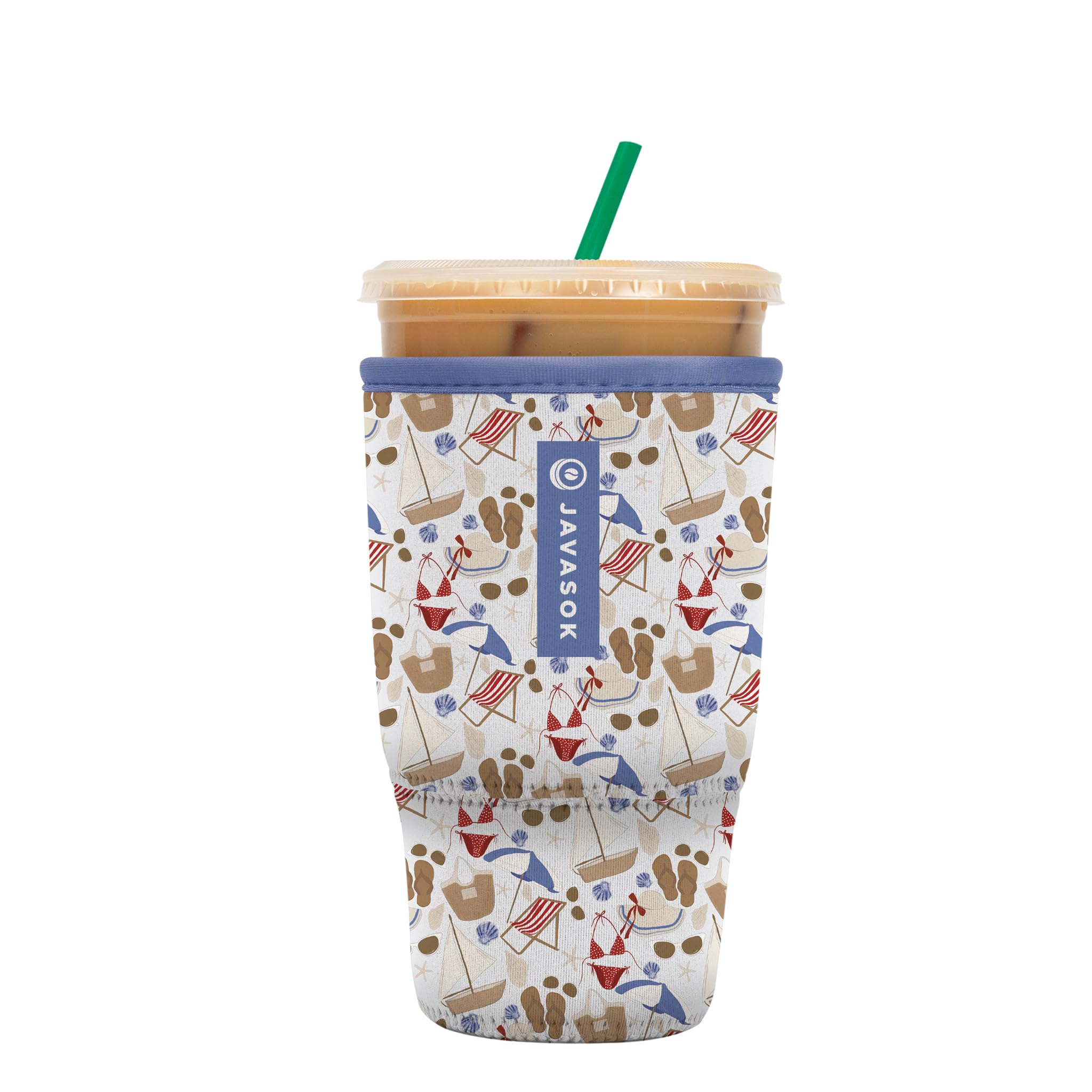 Sok It JavaSok Iced Coffee & Cold Soda Insulated Neoprene Cup Sleeve (Coastal Weekender, Large: 30-32oz)