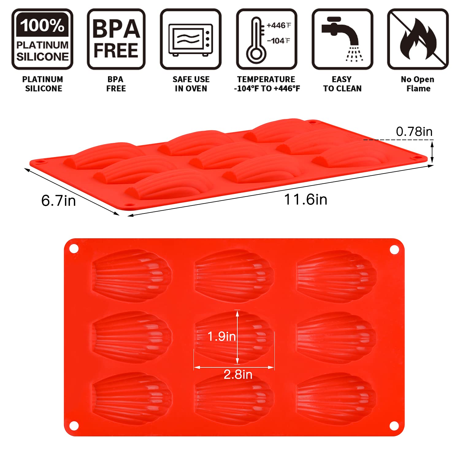 Silicone Madeleine Pans - 9 Cups Madeleine Mold For Small Cake, Chocolate, Cookies Pack Of 2
