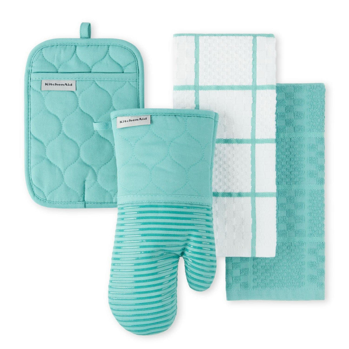 Kitchenaid Quilted Cotton Terry Cloth Oven Mitt, Pot Holder, Kitchen Towel 4-Pack Set, Heat Resistant, Silicone Grip, Gift Set,