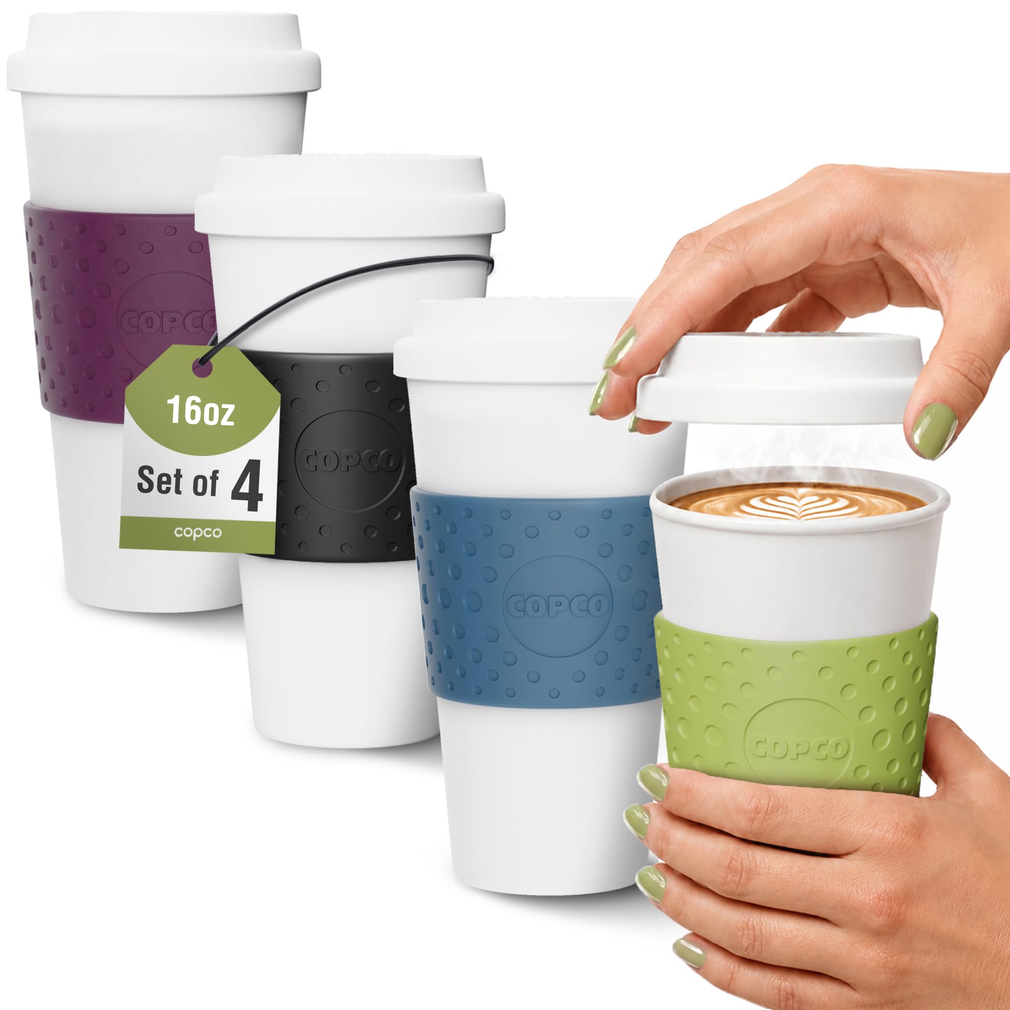 Copco Acadia Travel Mug, 16 Oz  Black, Plum, Blue, Green, Set of 4