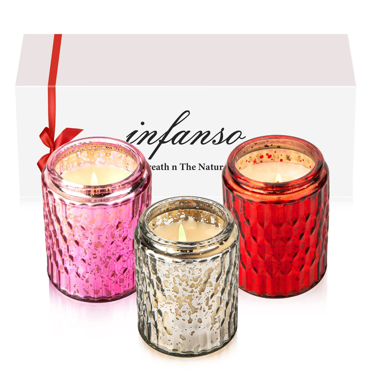 InFanso Candles Gifts for Women - Candle Set, 100% Natural Soy Wax Candles for Stress Relief and Home Decor, 3x6.5 Oz Long Lasti