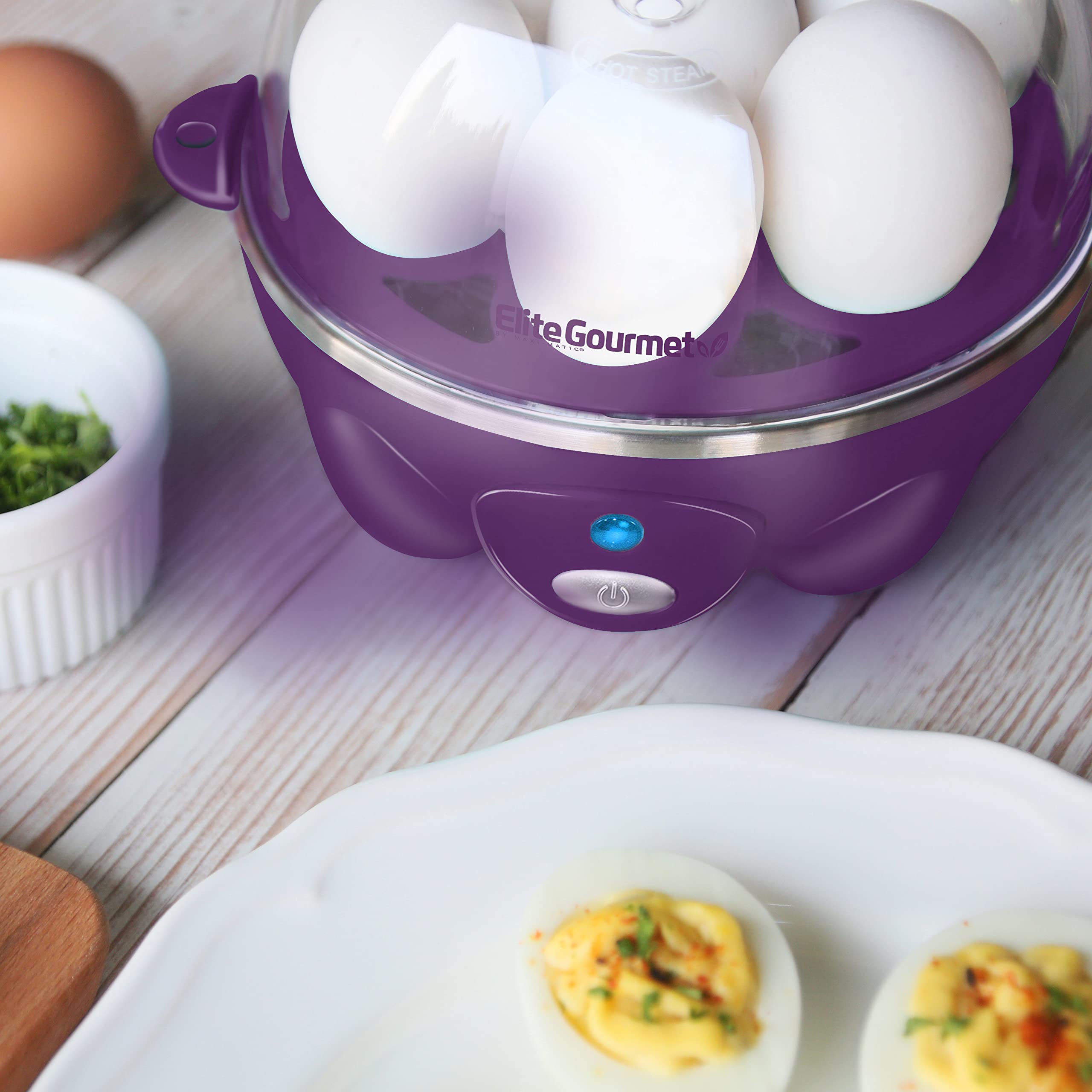 Elite Gourmet Easy Electric 7 Egg Capacity Cooker  Poacher  Omelet Maker  Scrambled  Soft  Medium  Hard Boiled with Auto Shut-Off and Buzzer  BPA Free