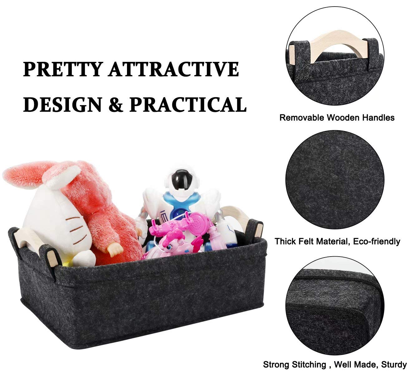 Small Storage Baskets Felt Rectangle Basket Storage Bins for DVD CD Record Cord Books Video Electronics Items Remote TV Cabinet Organizer with Handles