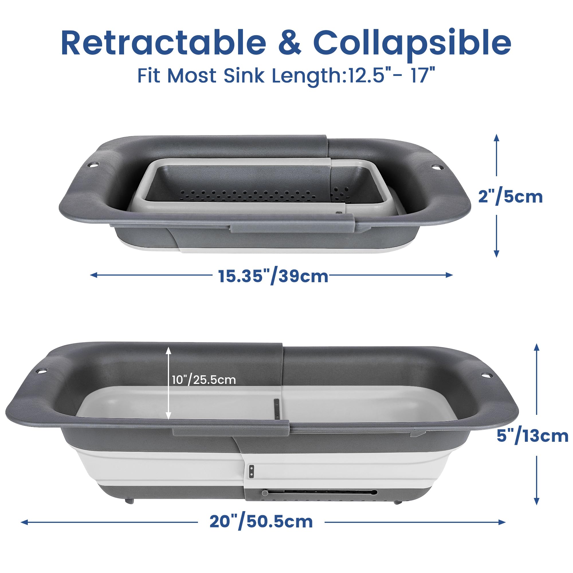 Rottogoon Collapsible Colander Strainer, Expandable Over The Sink Colander For Kitchen, Adjustable Silicone Sink Strainer, Folda