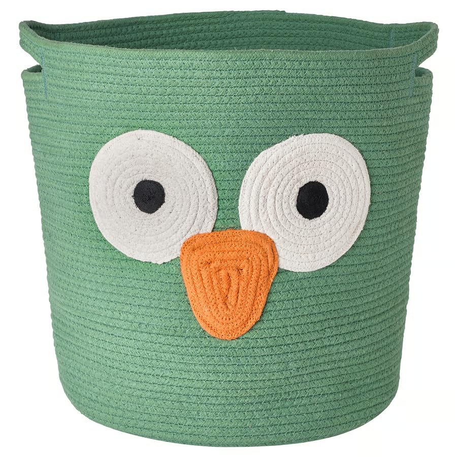 Uppst Storage Bag, Green, Braided Cotton, Owl Design, 35 Cm, 30 L, With Handles, For Kids