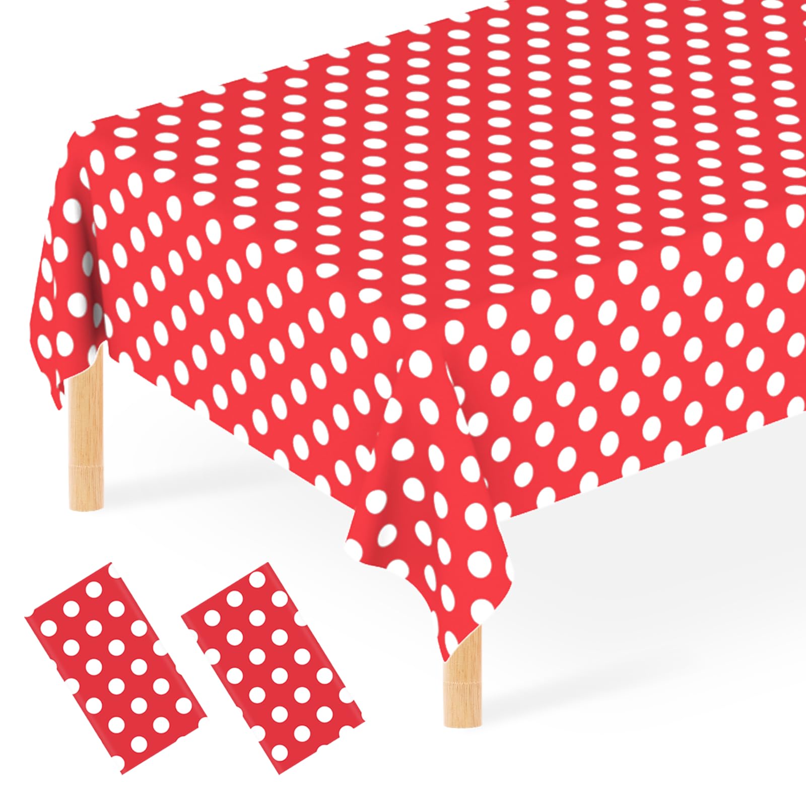 JCTHKUKU 2 Pcs Red Polka Dot Tablecloth Red & White Table Cloth Disposable Plastic Table Cover for Outdoor, Birthday, Gender Rev