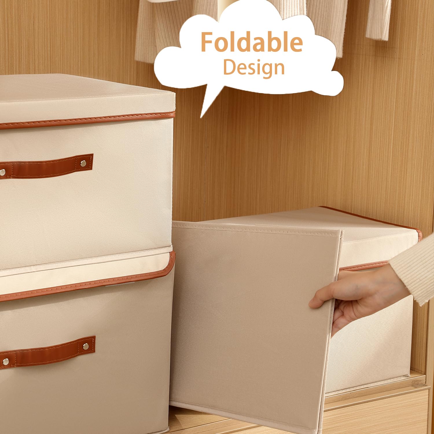 Tuza 4 Pack Large Fabric Storage Bins With Lids, Foldable Storage Boxes With Lids For Organizing, Decorative Storage Boxes With