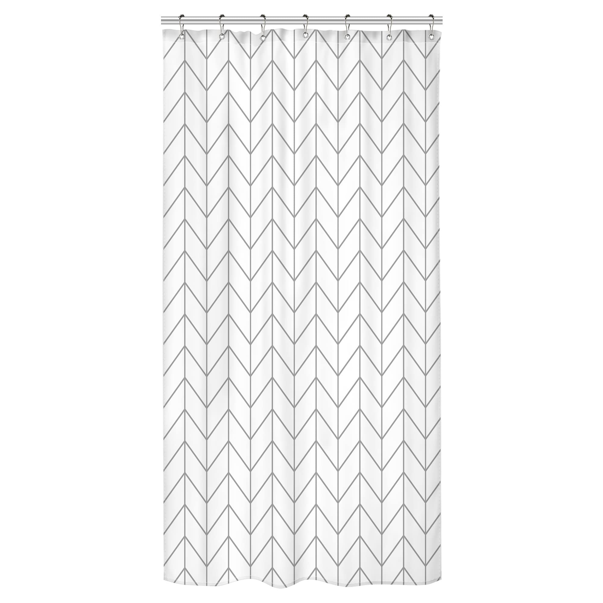 Riyidecor Stall Small RV Gray White Grey Bathroom Shower Curtain Liner 36Wx72H Inch Half Single Narrow Walkin Standing Little Size Dorm Chevron Herringbone Geometric Tiny Fabric Polyester Waterproof