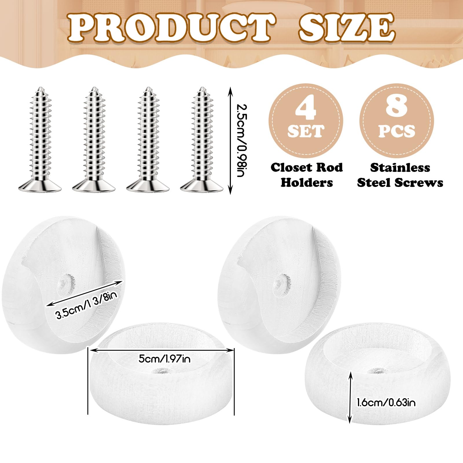 Yookeer 4 Pack Wooden Closet Pole Sockets Closet Pole Holder Closet Rod Holders Closet Pole Socket For Wardrobe Hallway Bathroom