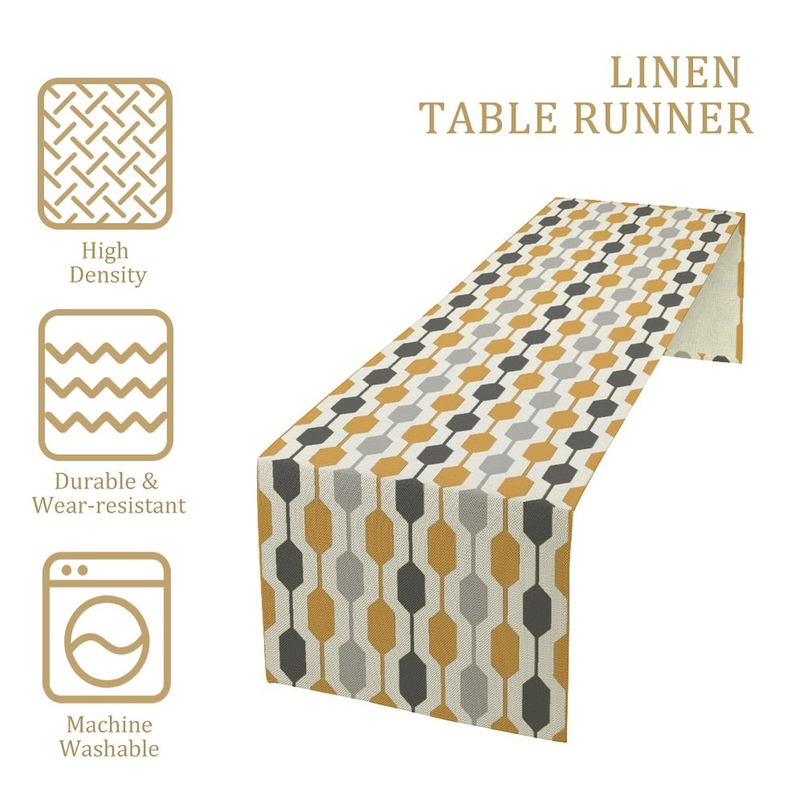 Modern Geometric Dining Table Runner, Mid Century Modern Geometric Yellow Gray Pattern Dinner Table Decoration For Home Living R