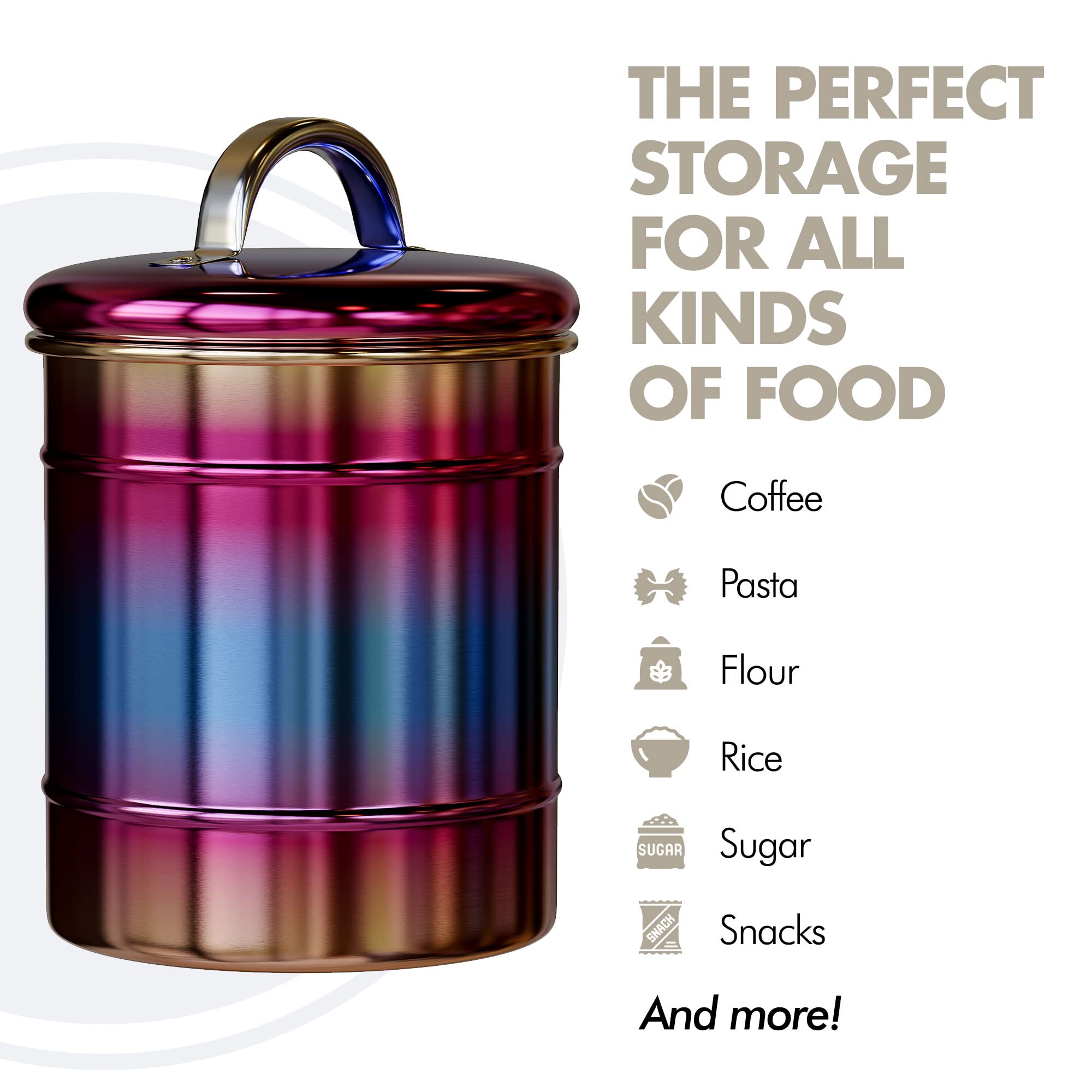 Amici Home Rainbow Metal Storage Canister | Set Of 2 | Airtight Lid | 38 & 64 Ounce Capacity | Modern Home D  Cor | Decorative M