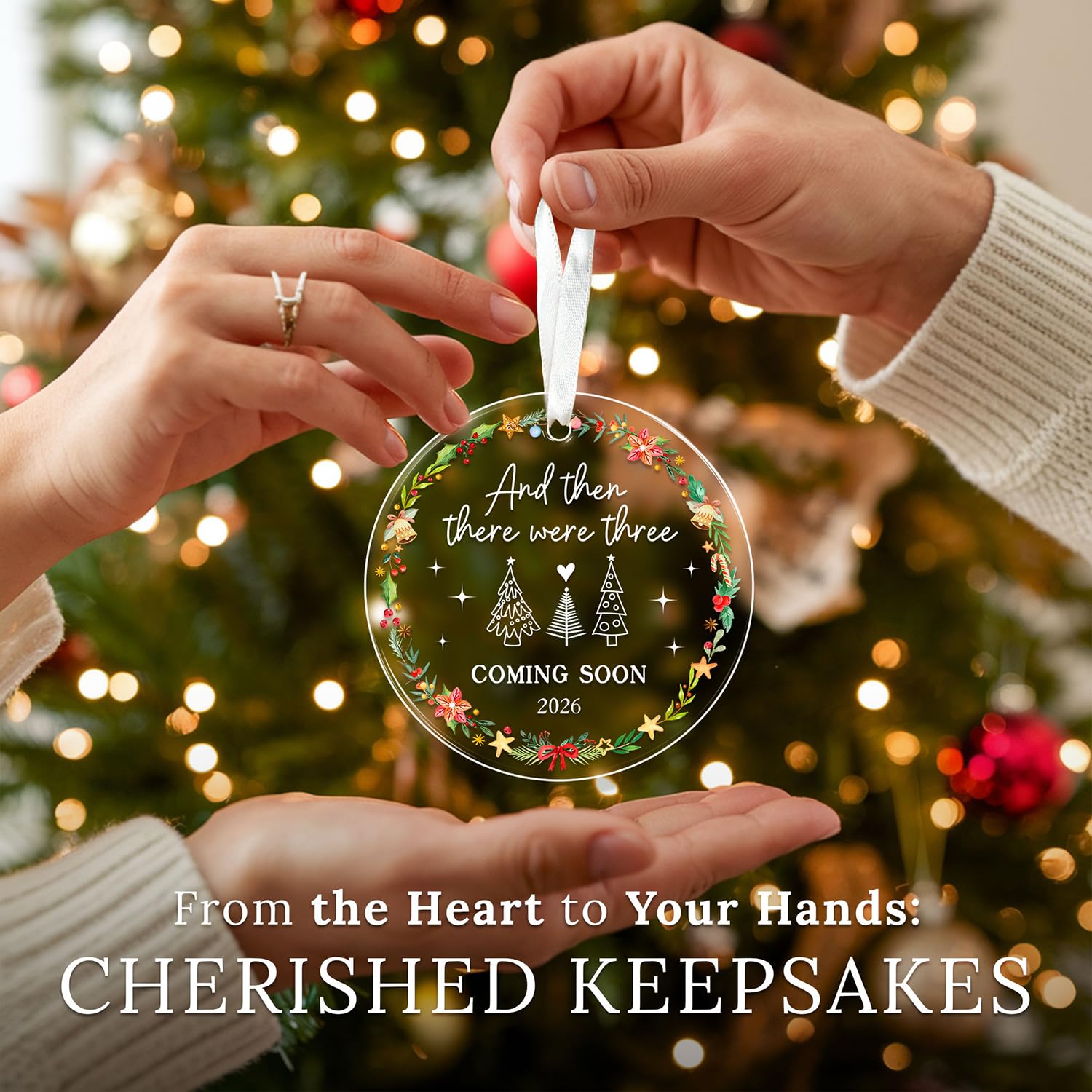 HEXMOZ Family of Three Christmas Ornaments 2025 - New Mom and Dad Gifts First Time 2025 - and Then There were Three Ornament, Ba