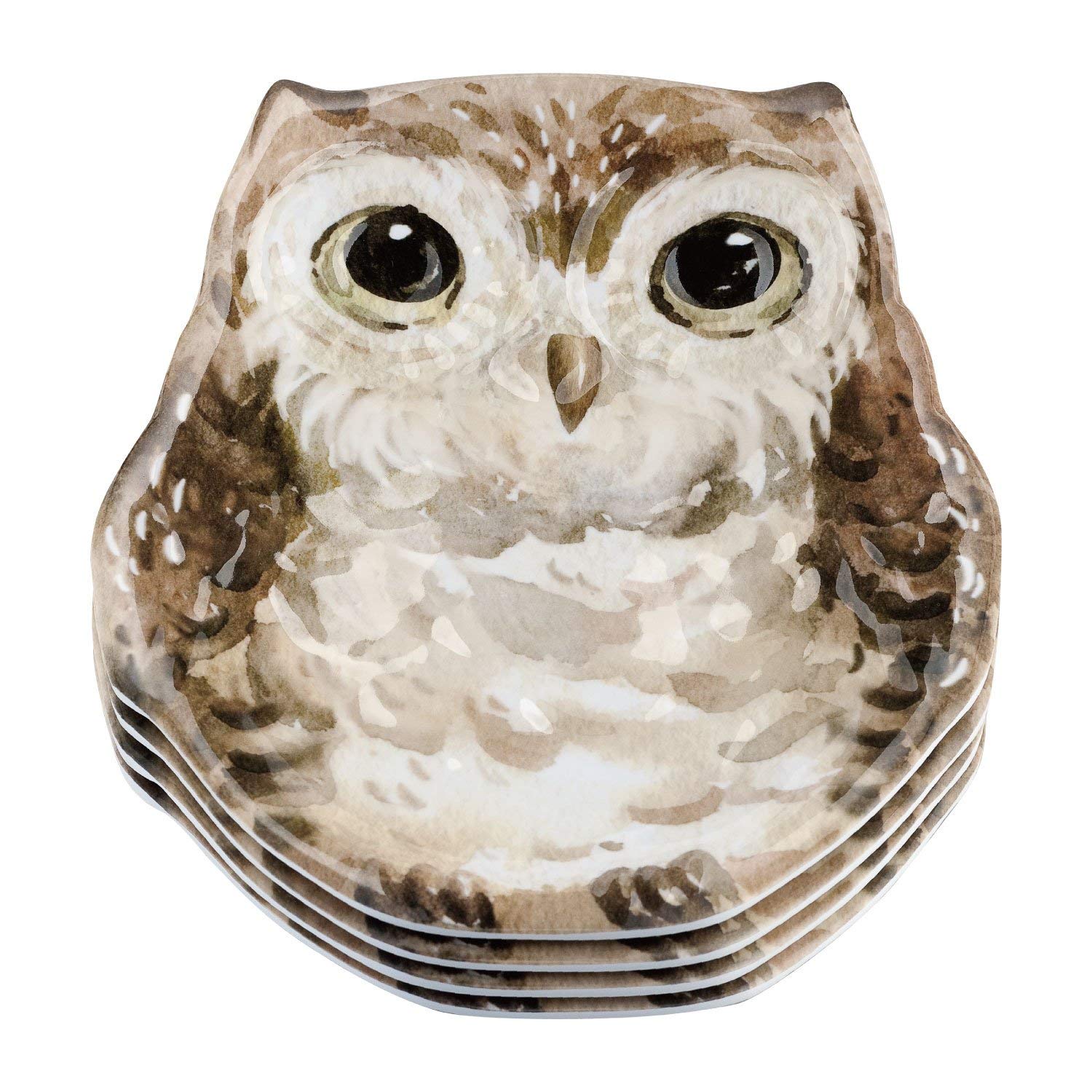 Upware 4-Piece 9 Inch Melamine Owl Decor Dinner Salad Plates Small Serving Plates (Owl)