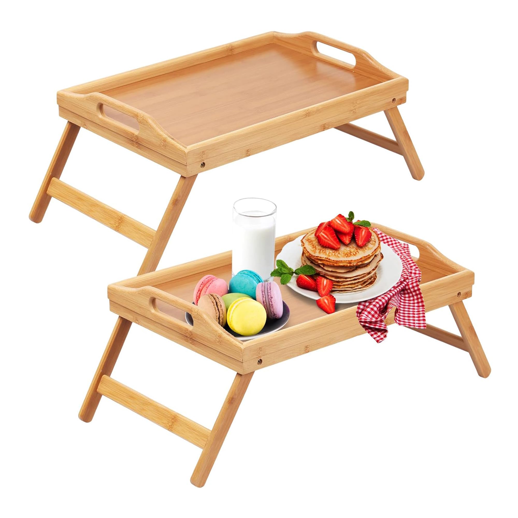 Breakfast Tray Folding Legs With Handles Kids Bed Tray Table For Sofa Eating,Drawing,Platters Bamboo Serving Lap Desk Snack Tray