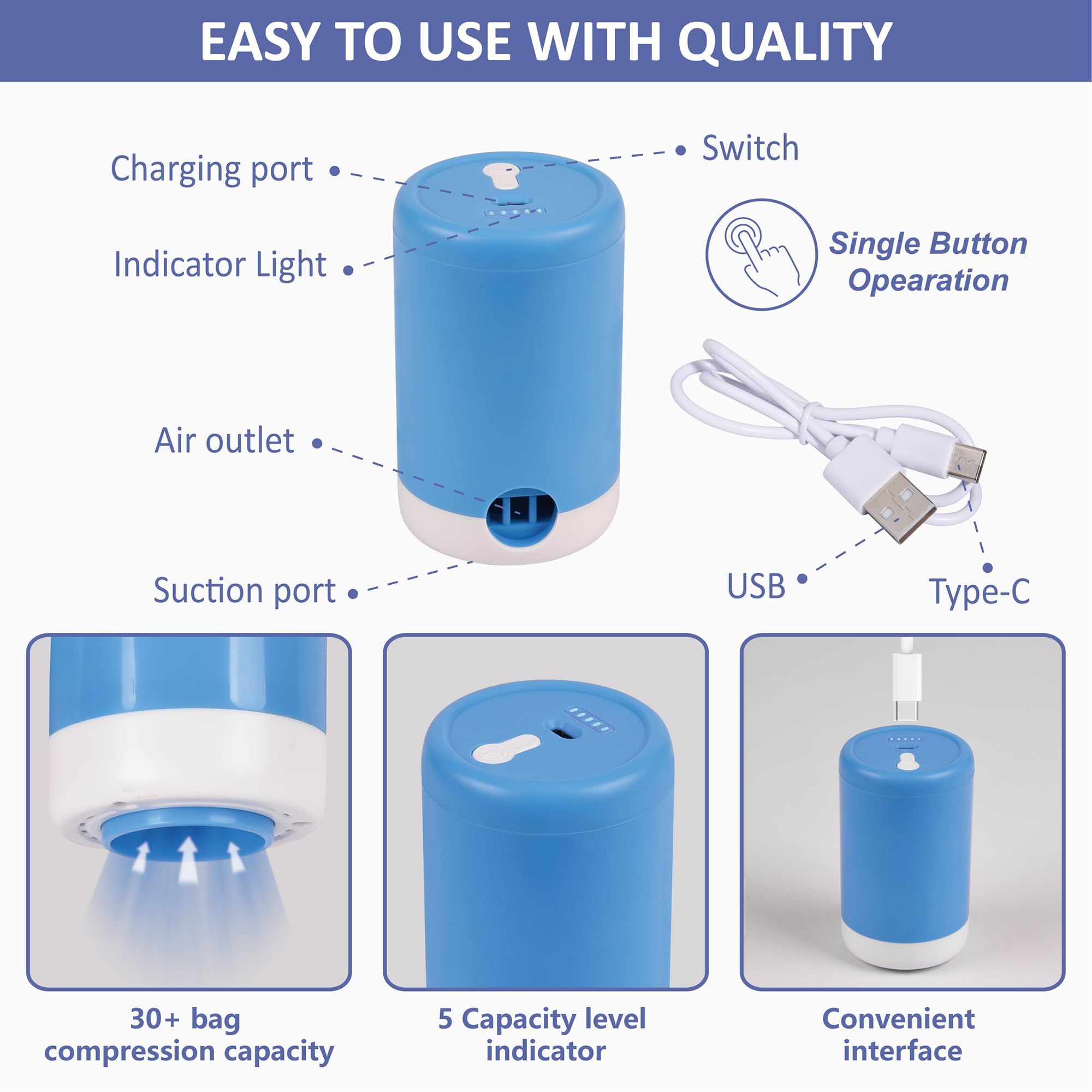 Cozy Essential 15 Pack Travel Vacuum Storage Bags with Portable Electric Pump, Suitase Vacuum Seal Space Saver Bags for Clothing