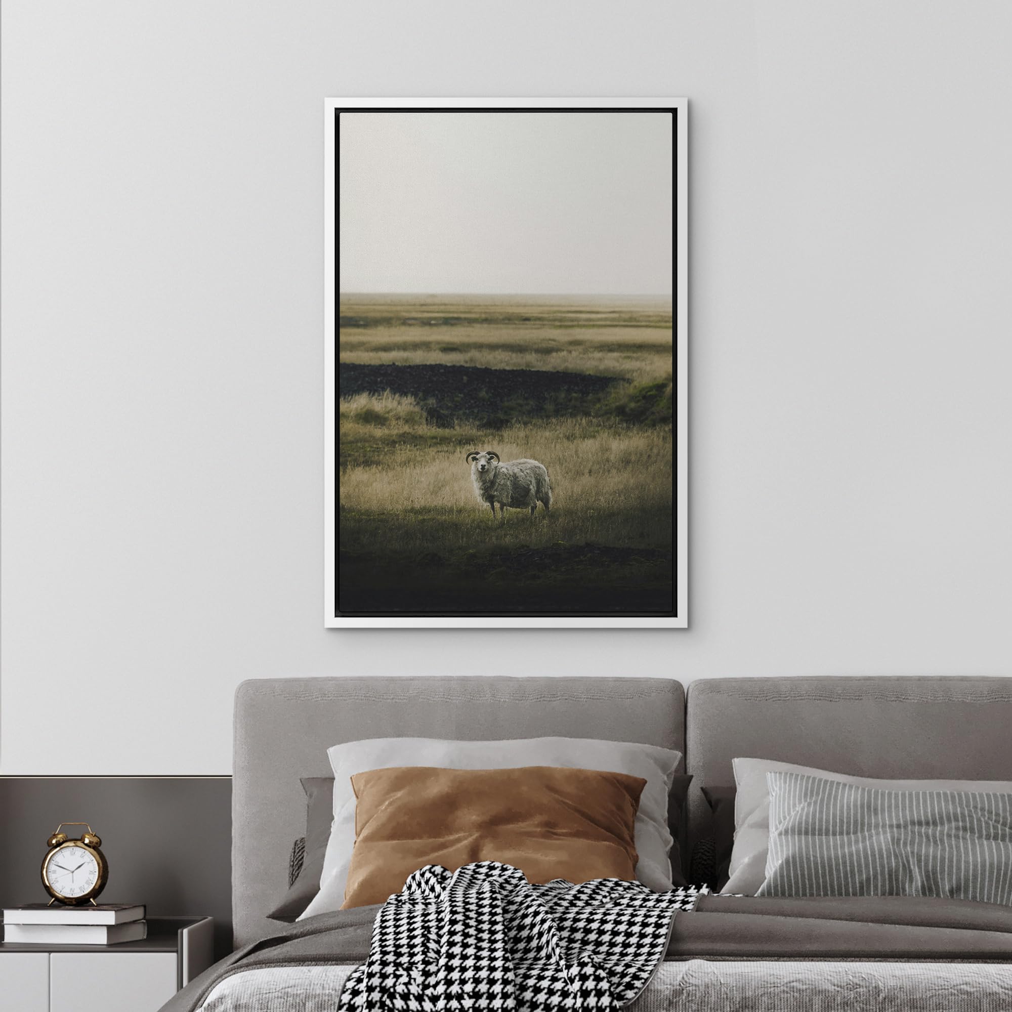 Wall26 Framed Canvas Print Wall Art Lone Sheep In Vast Grassland Animals Photography Realism Rustic Scenic Landscape Wilderness