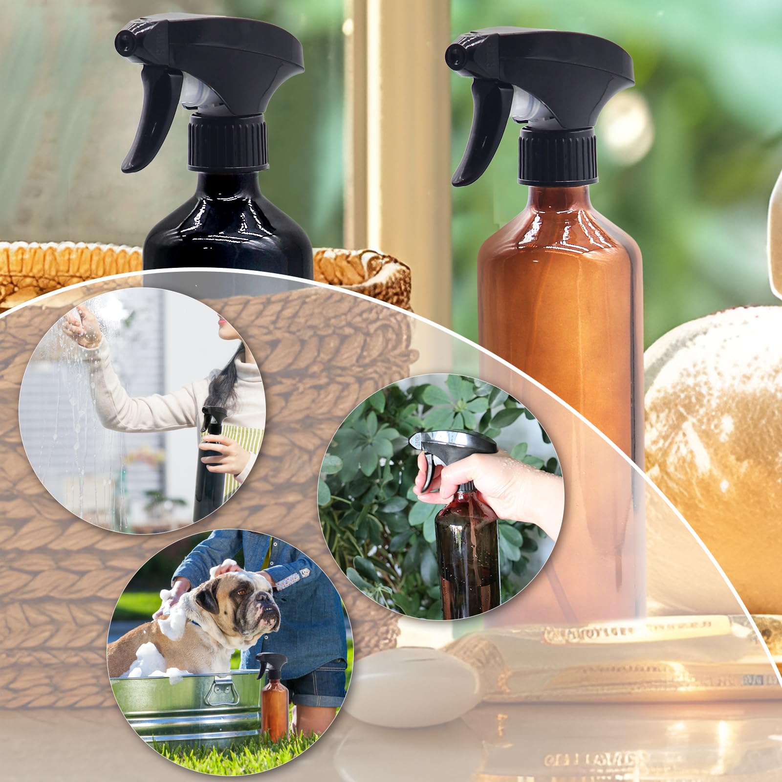Offidix Glass Spray Bottles,16 Oz/0.48L Refillable Spray Bottle For Cleaning,Hair,Essential Oils,Plants,Adjustable Nozzle For Fi