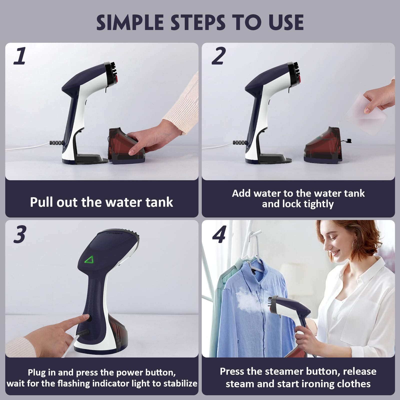 Urpower Steamer For Clothes 300Ml Clothes Steamer Handheld 15-Second Fast Heat-Up 1500W Stainless Steel Plate Travel Steamer Por