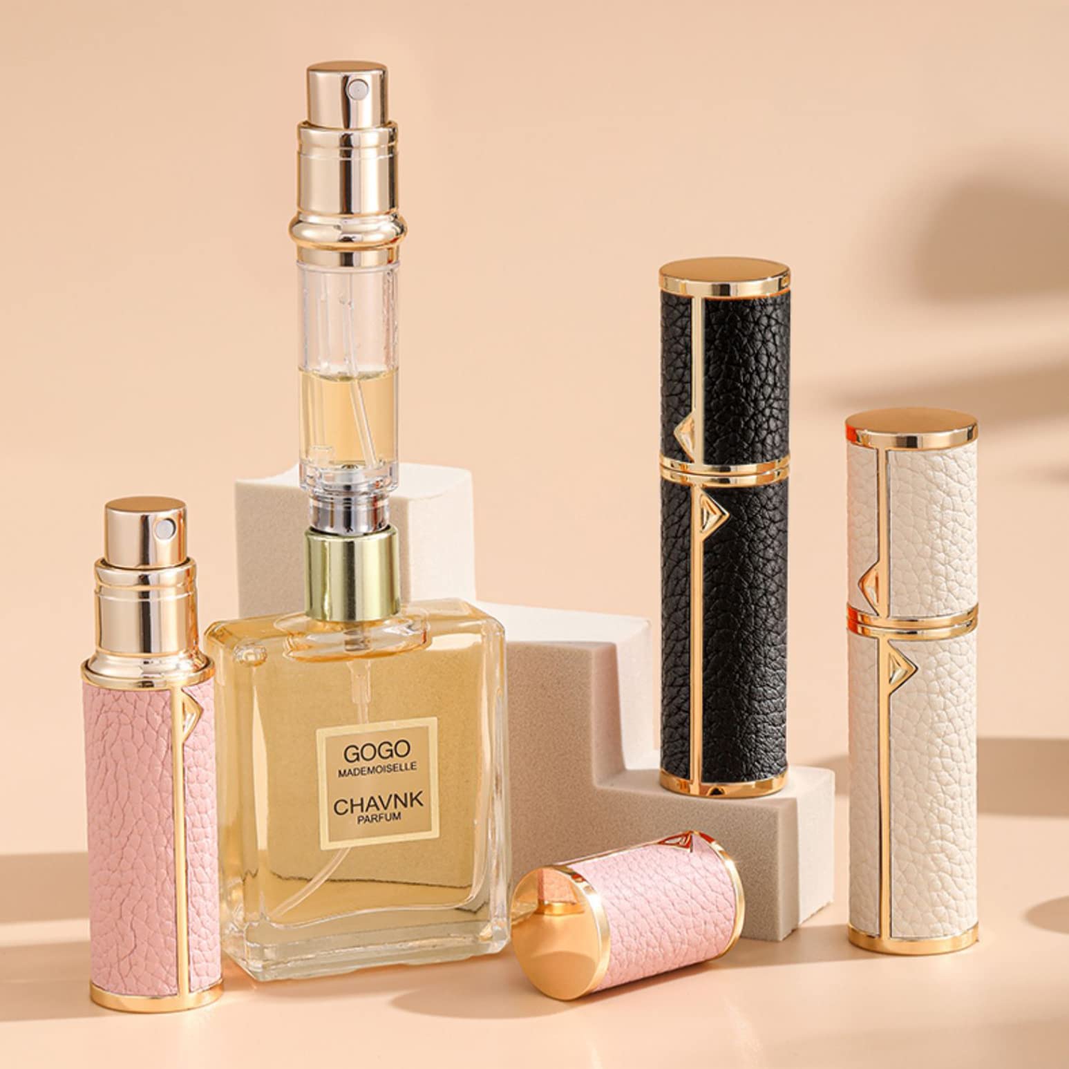 3Zorqinron Portable Mini Refillable Atomizer, Cowhide Material, Travel Perfume Bottle Refillable-Your Travel And Business Necess