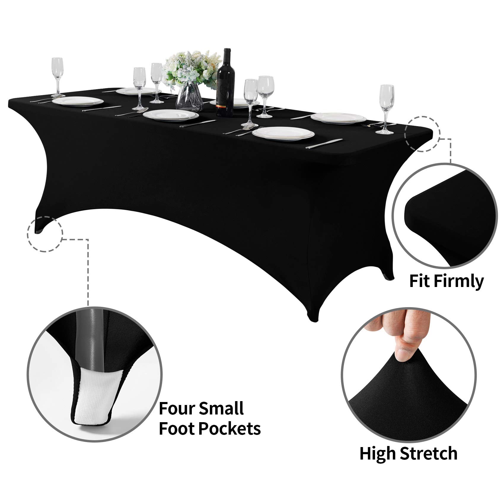 Hezuzo Spandex Table Cover For 8Ft Table Universal Fitted Stretch Tablecloth For Party, Banquet, Wedding And Events-Black