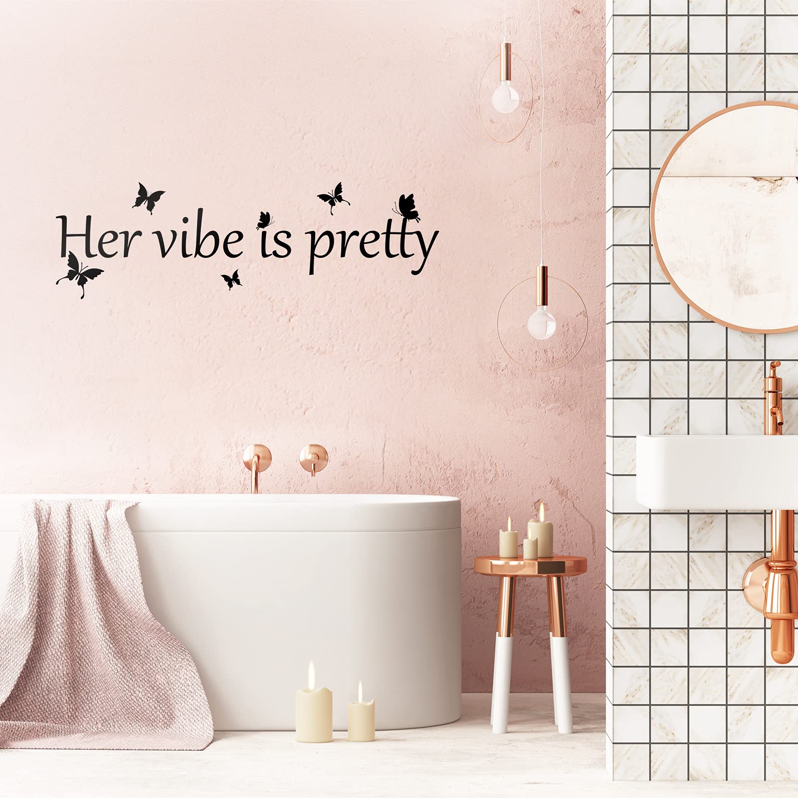 Her Vibe Is Pretty Wall Decal Decor Vivid Butterflies Wall Sticker Inspirational Quotes Positive Wall Decal Sticker For Women, T