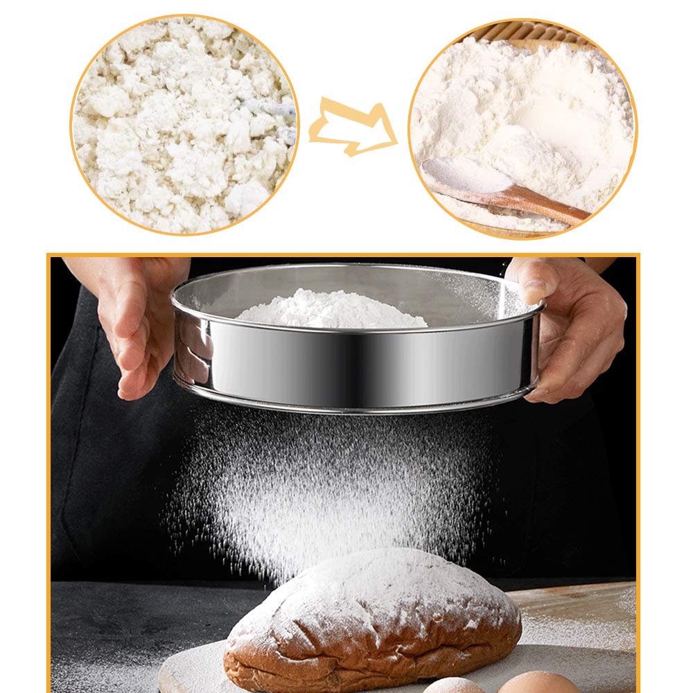 2 Pack Flour Sifter,Stainless Steel Fine Mesh Strainers Flour Sieve,60 Mesh Round Sifter For Baking Cake Bread (6-Inch And 8-Inc