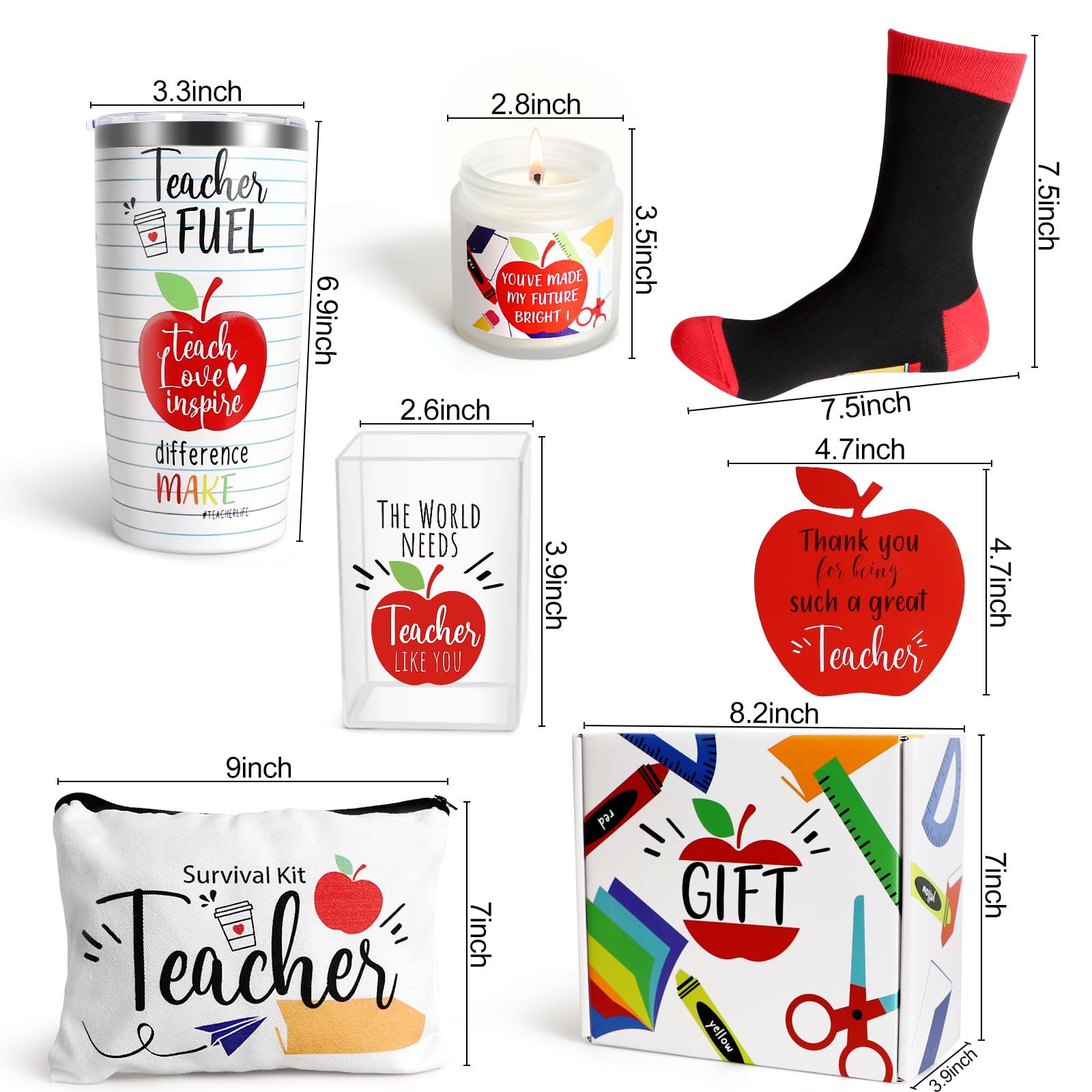 Teacher Christmas Gifts 6 PCS Teacher Appreciation Gifts for Women  Back to School Gifts for Teachers End of The Year Graduation Valentine's Day Gifts for Teacher with Socks Pen Holder Scented Candle