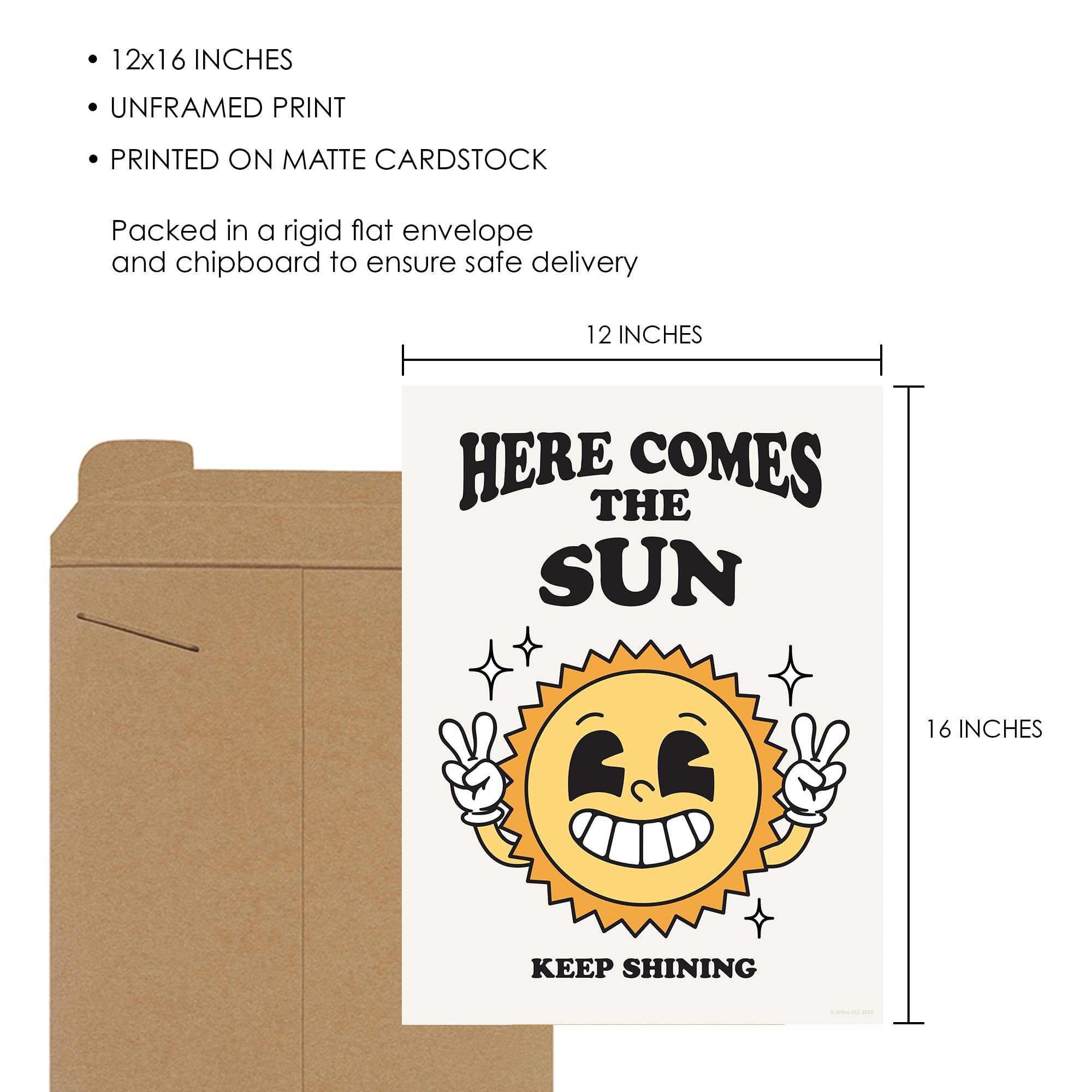 Retro Sun Poster Wall Art Print, Sunshine Cute Room D  Cor, Retro Aesthetic Poster, Positive Quote Art Print, Vintage Character