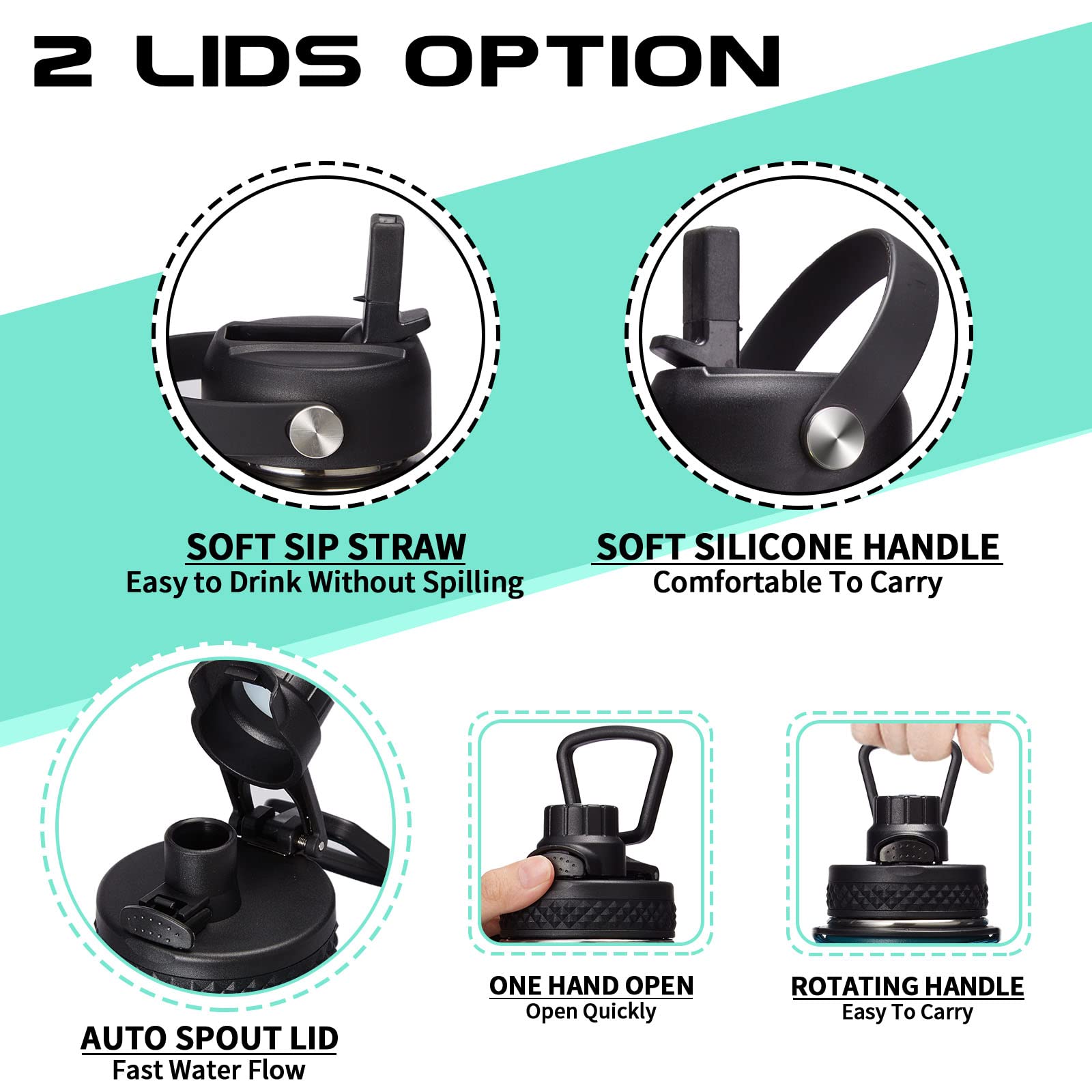 Half Gallon Insulated Water Bottle - with Straw & Spout Lid  Paracord Handle & Carrier Bag  Protective Cup Mat  64oz Vacuum Stainless Steel Water Bottle  Metal Vacuum Flasks Keep Cold 48h Hot 24h