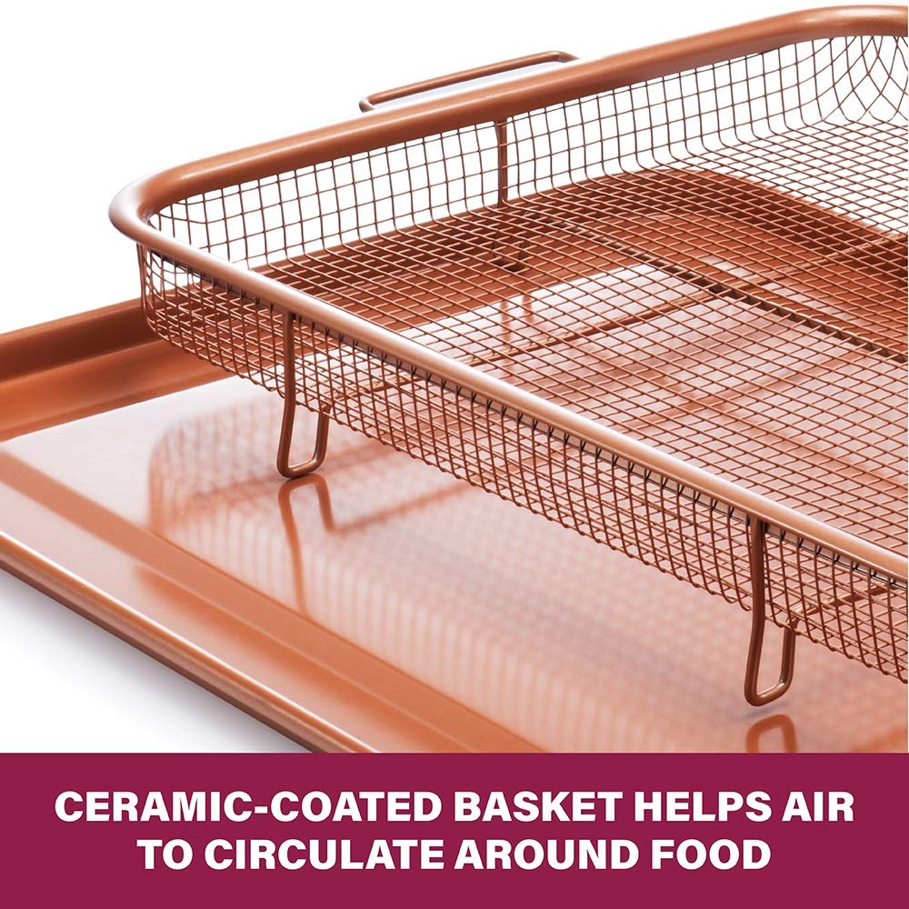 Gotham Steel Air Fryer Tray, 2 Piece Nonstick Copper Crisper Air Fry Basket For Convection Oven, Also Great For Baking & Crispy