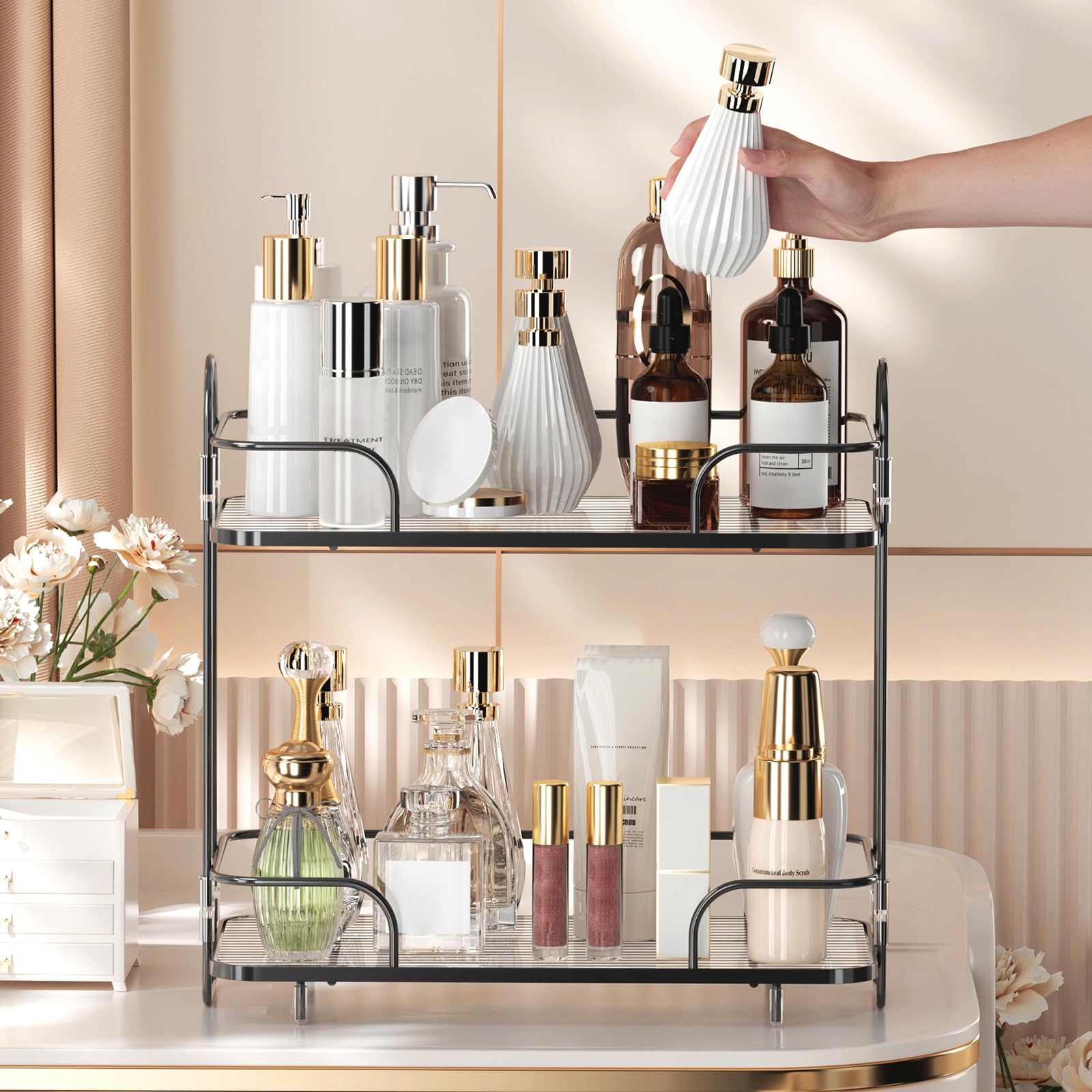 Oifecsie Bathroom Organizer Countertop, 2 Tier Cosmetic Skincare Perfume Organizer, Bathroom Counter Makeup Perfume For Dresser