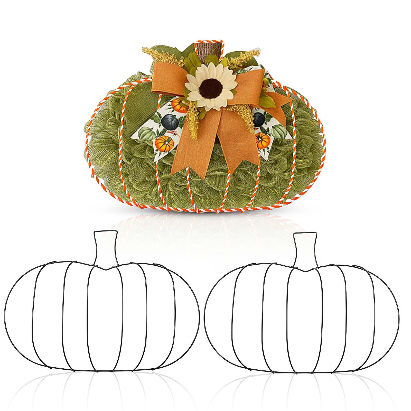Hotop 3 Pcs 15 x 11 Inches Thanksgiving Pumpkin Shaped Metal Wreath Form Fall Wire Floral Frame Halloween 3D Pumpkin Wreath Indo