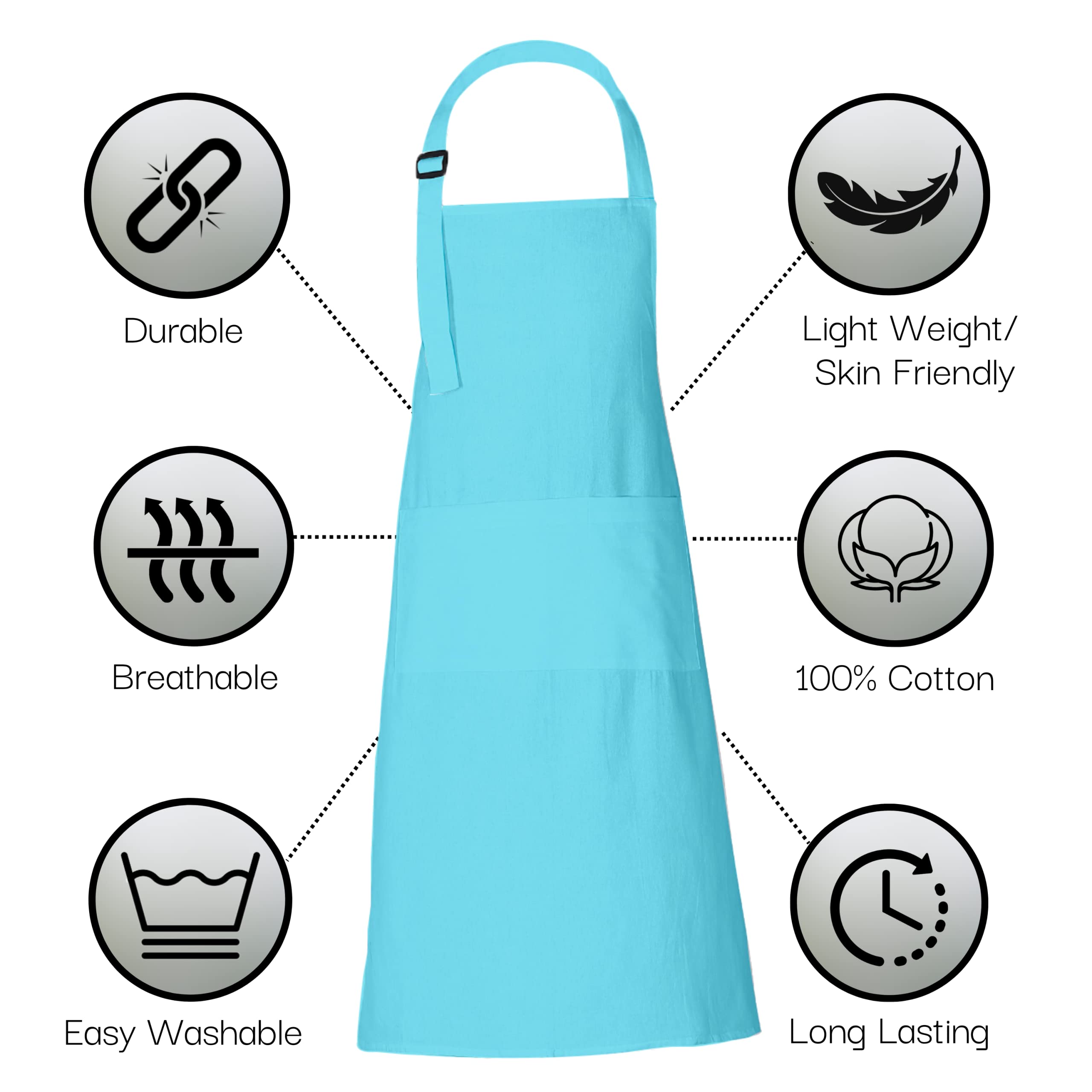 Rajrang Chef Apron Set Of 2 For Men And Women With Pockets 35X27 Inches Cotton Painting Apron - Aqua