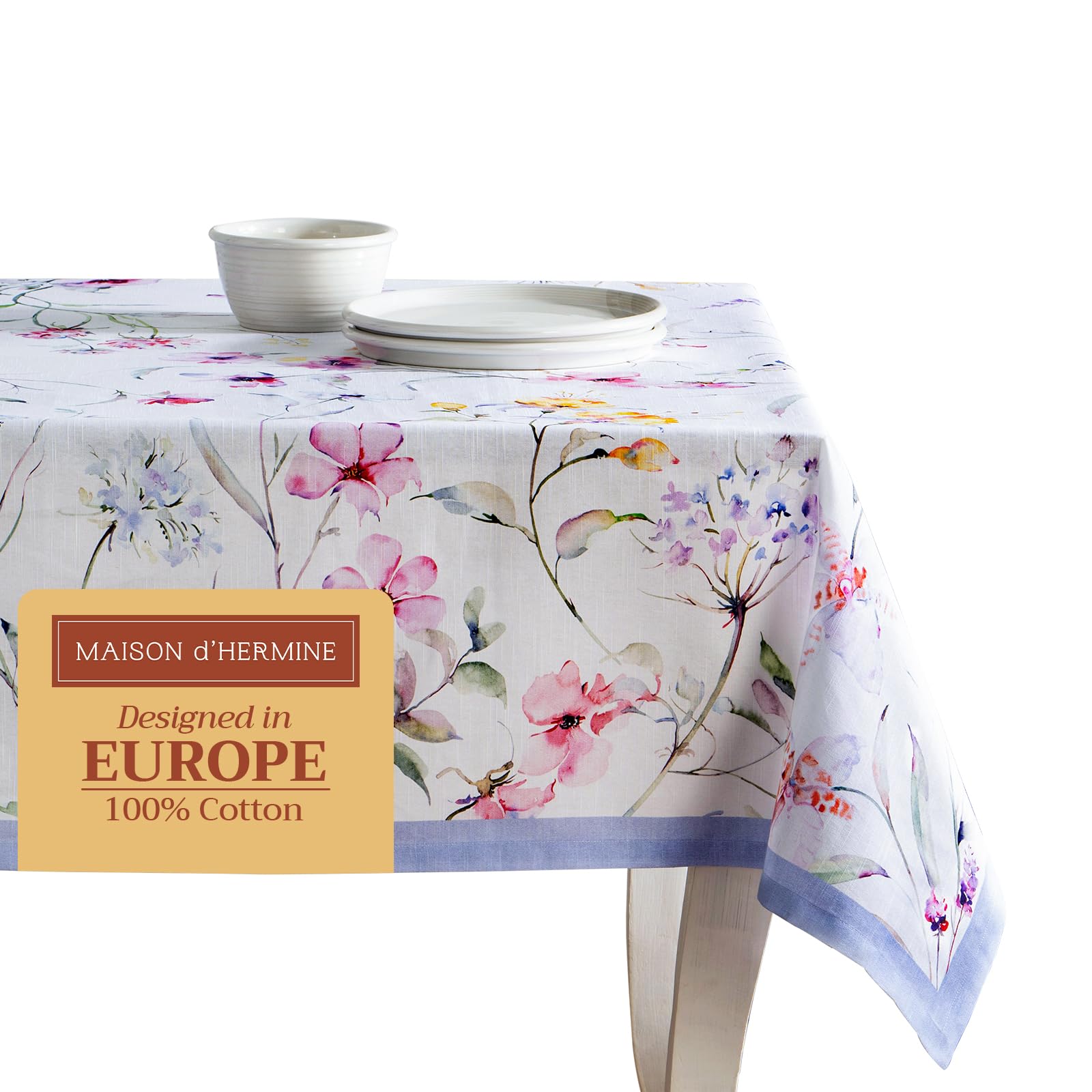 Maison d Hermine Table Cloth Square Table 100% Cotton 54 x 54 Inches Tablecloth Reusable Decorative for Dining Room, Farmhouse,