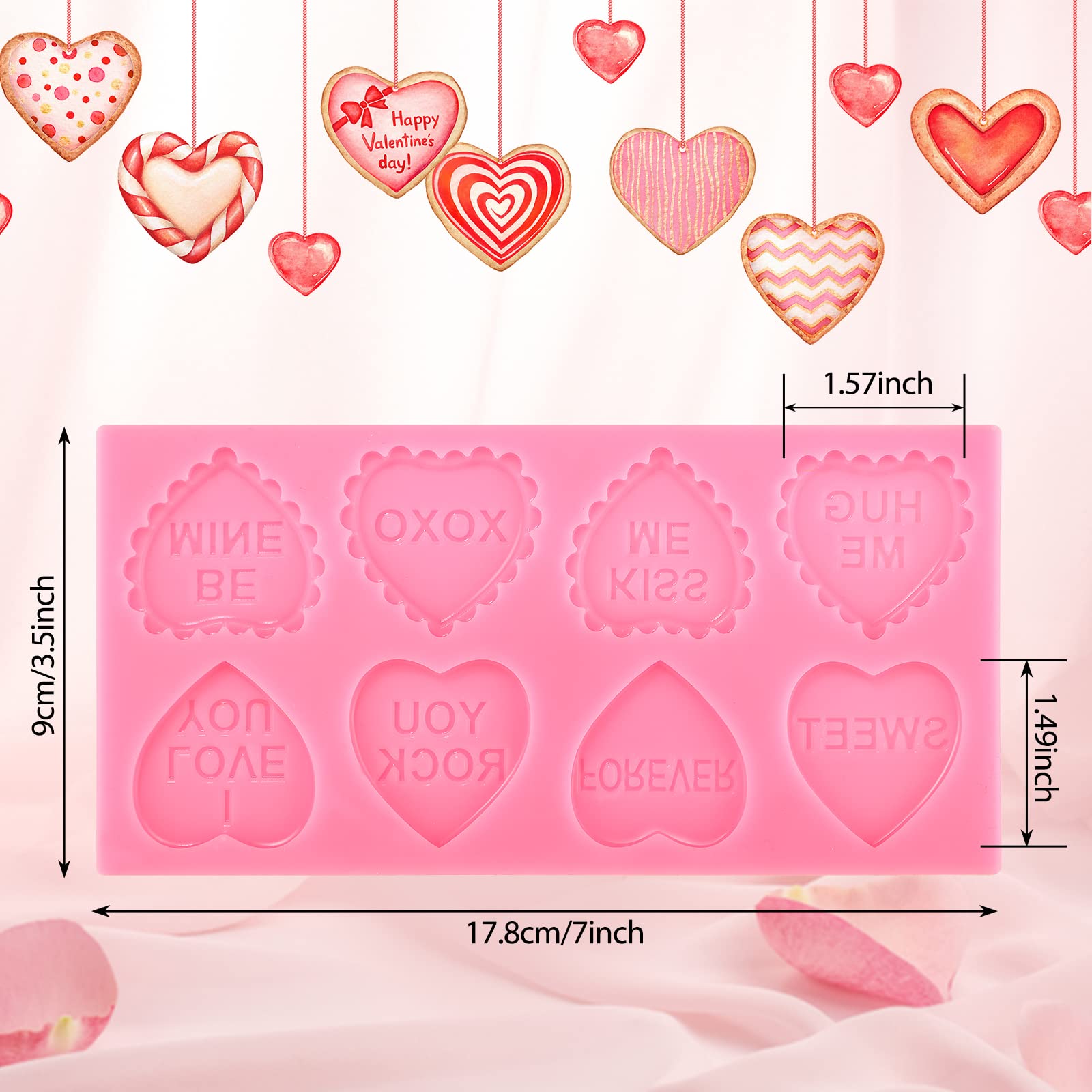 2 Pieces Valentines Day Mold Heart Shape Candy Oreo Molds Silicone Mini Heart Candy Mold Love Valentine Silicone Mold Pink Heart