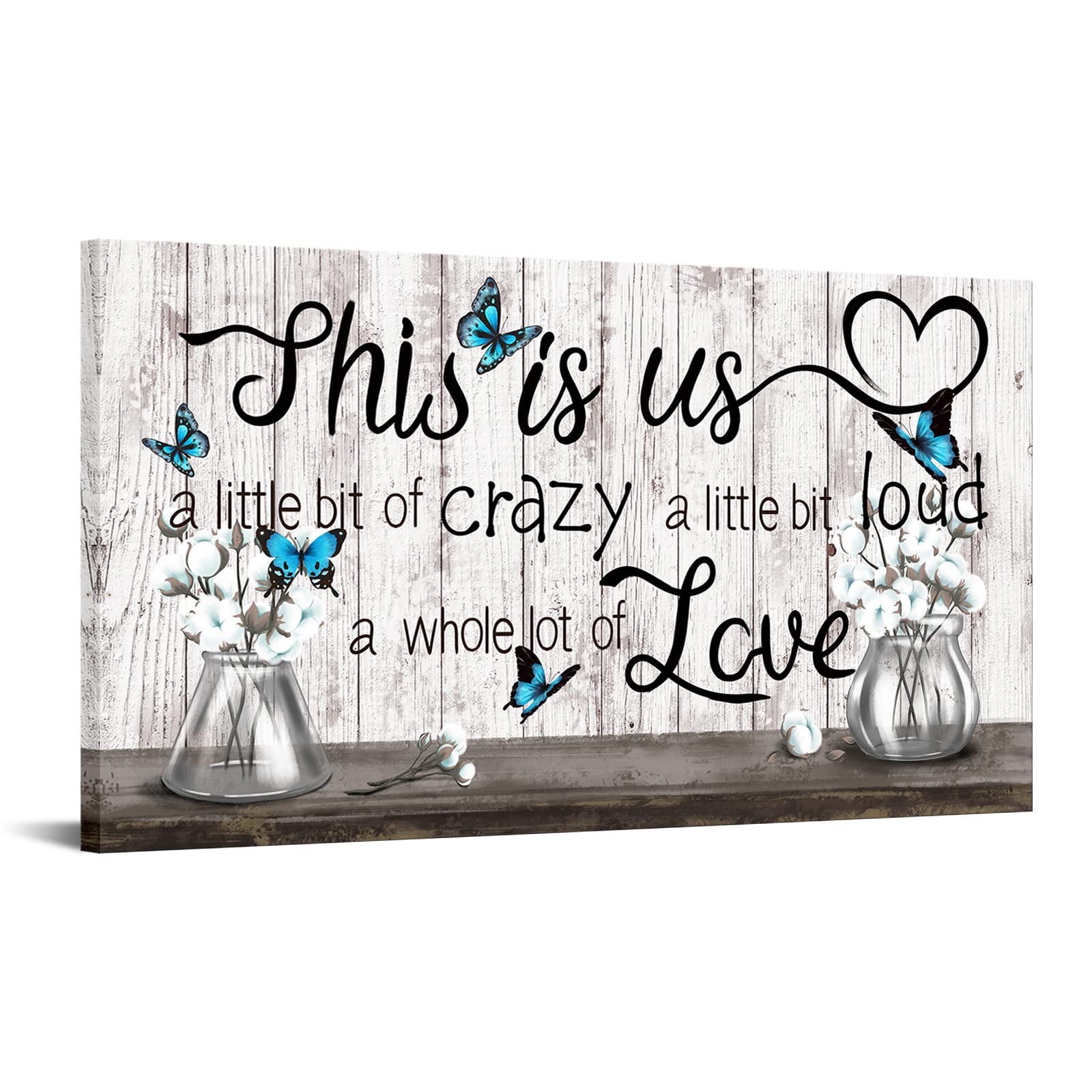 Conipit Large Farmhouse Canvas Wall Art This Is Us Picture Inspirational Quotes Artwork Cotton Flower Teal Butterfly Painting Fr