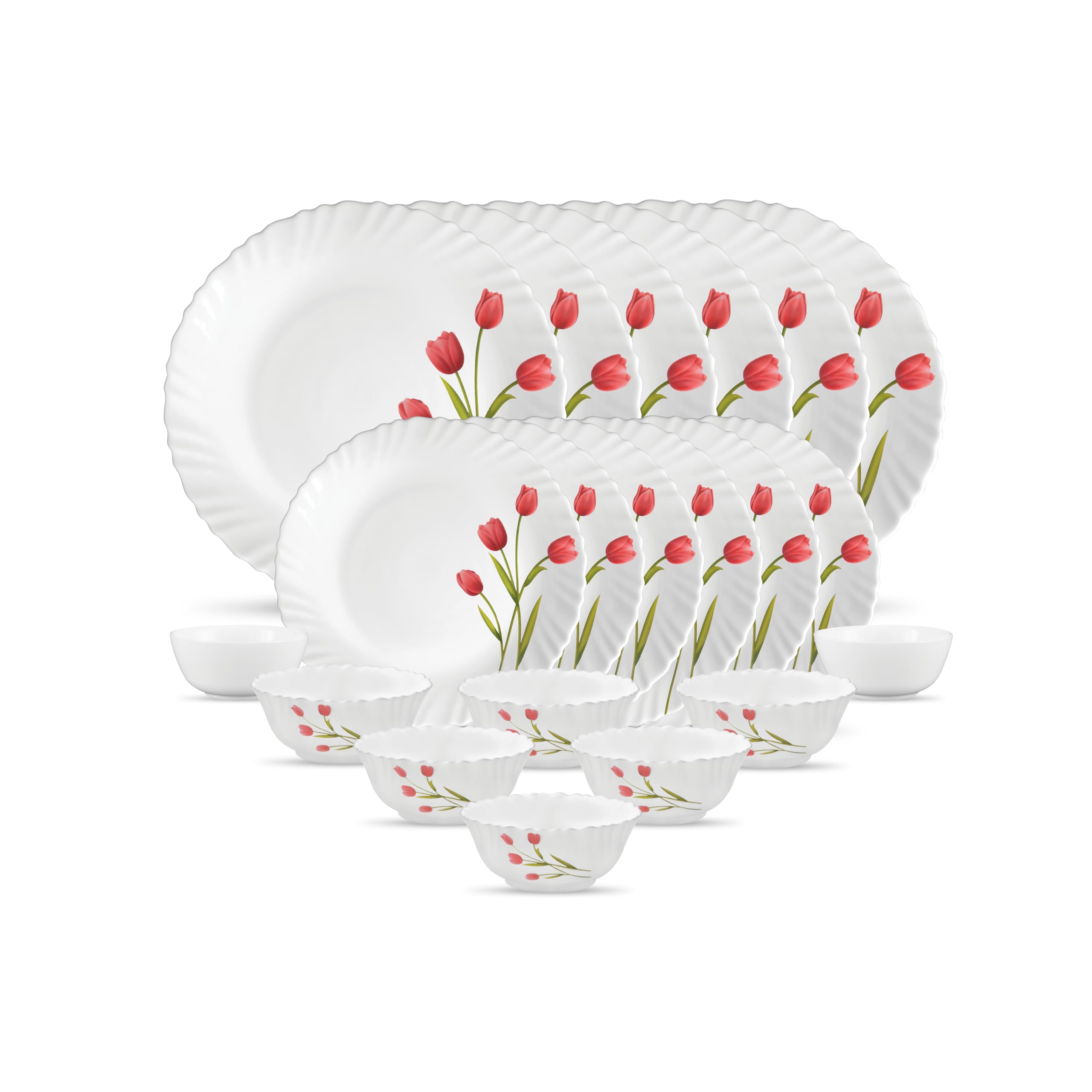 La Opala Novo Collection Opal Glass Crockery | For Family Of 6 | Dinner Set 20 Pcs Radiant Curves | Plates & Bowls For Dining | 
