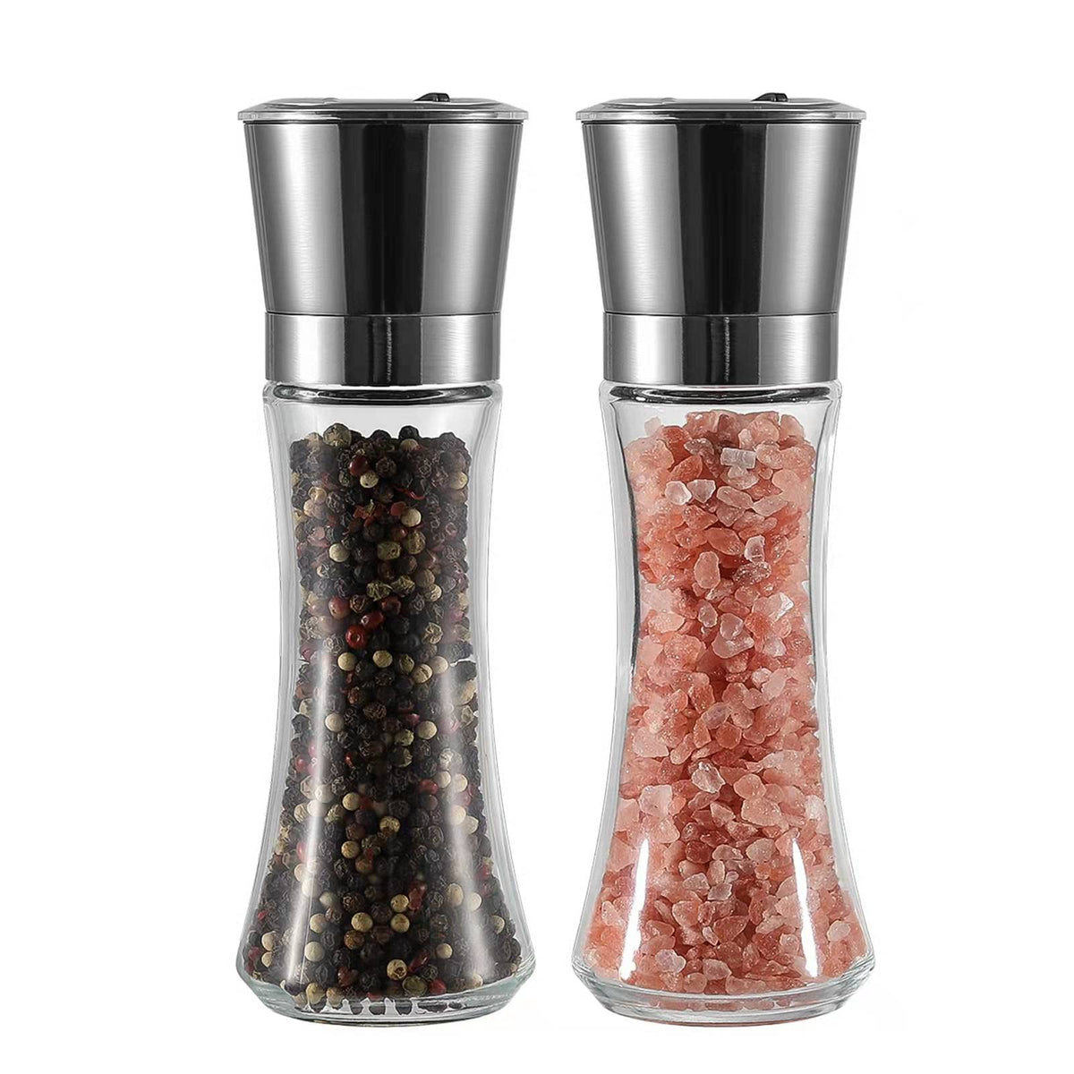 Vevok Chef Salt And Pepper Grinder Set Stainless Steel Black Salt And Pepper Mill With Adjustable Coarseness Salt Shaker Set Spi