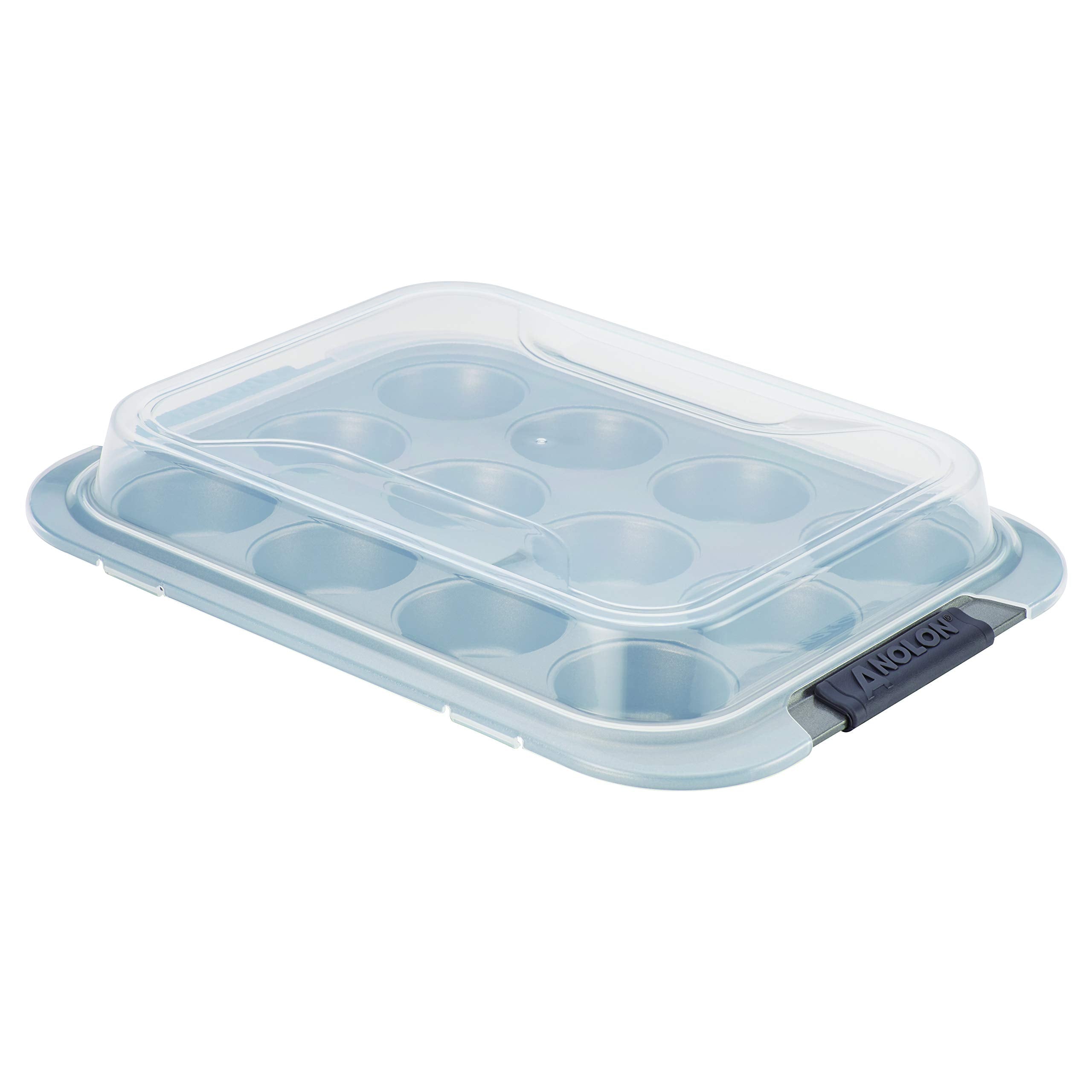 Anolon Advanced Nonstick 12-Cup Muffin Tin With Silicone Grips And Lid / Nonstick 12-Cup Cupcake Tin With Silicone Grips And Lid