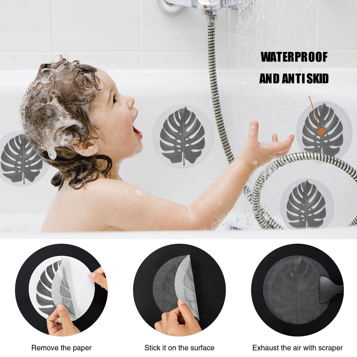 Secopad Non Slip Bathtub Stickers, 10 Pcs Large Leaves Adhesive Anti Slip Decal Threads For Shower And Bath Tub With Premium Scr